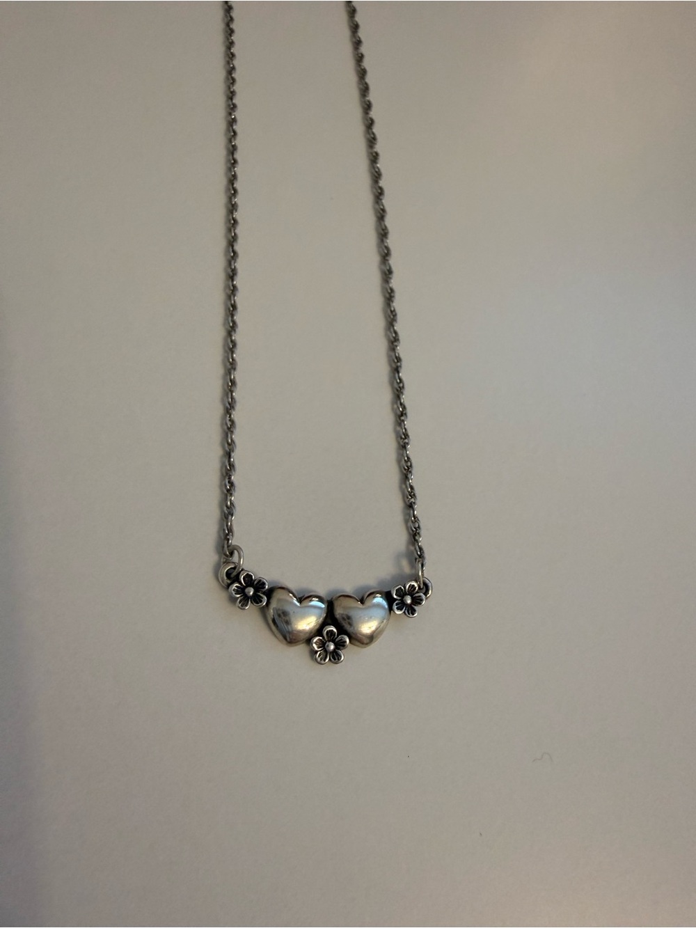 James Avery Retired Silver Heart & Flower Necklace 18”